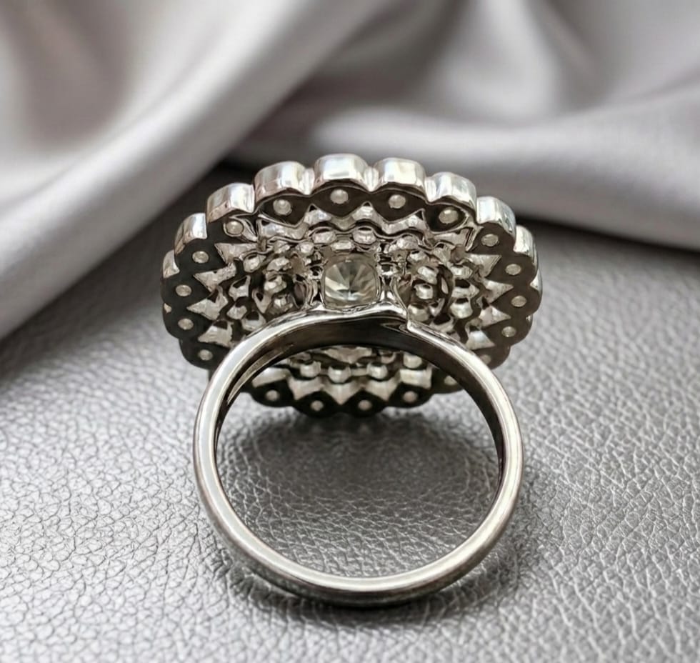 Sparkling American Diamond Silver Ring (Party Wear Ring)