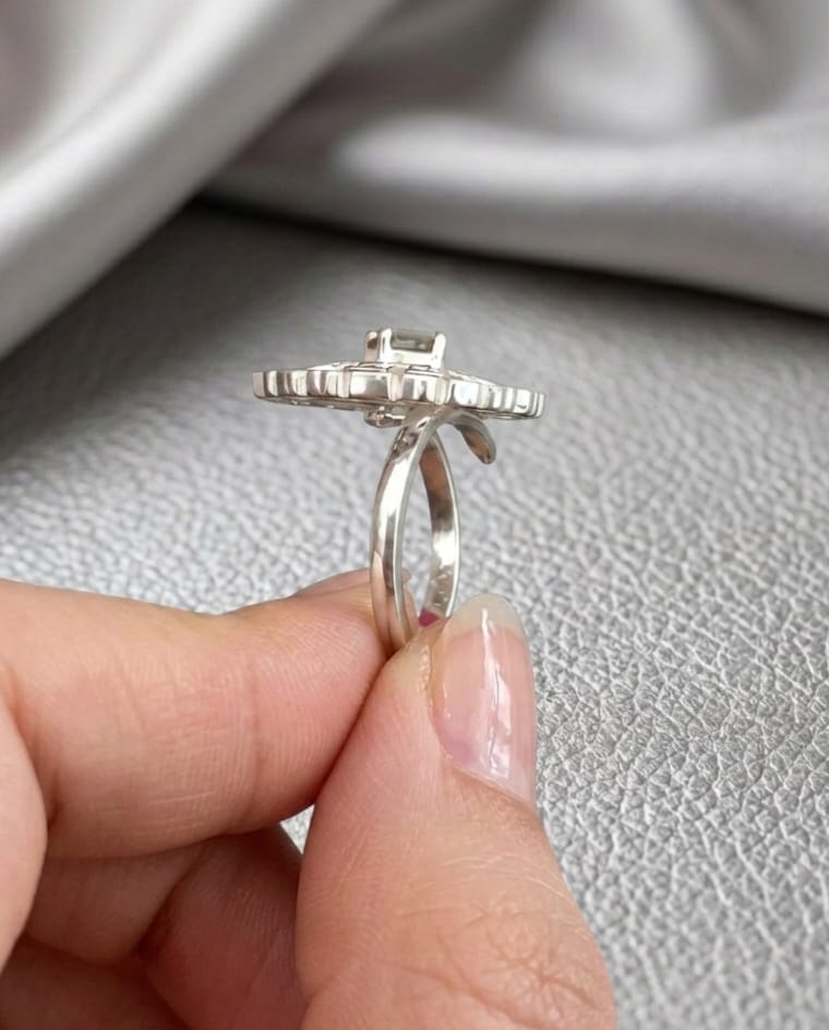 Sparkling American Diamond Silver Ring (Party Wear Ring)