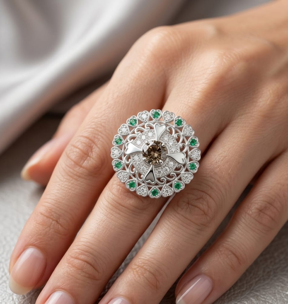 Sparkling American Diamond Silver Ring (Party Wear Ring)