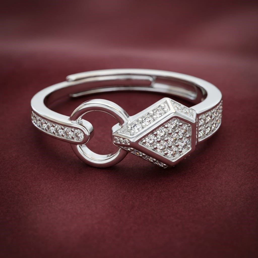 925 Snake Shape Sterling Silver Adjustable Finger Ring for Women and Girls | Interlocking Loop Design with AAA+ Zirconia