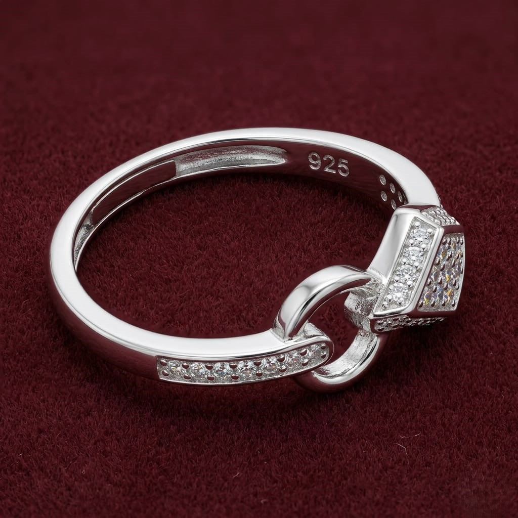 925 Snake Shape Sterling Silver Adjustable Finger Ring for Women and Girls | Interlocking Loop Design with AAA+ Zirconia