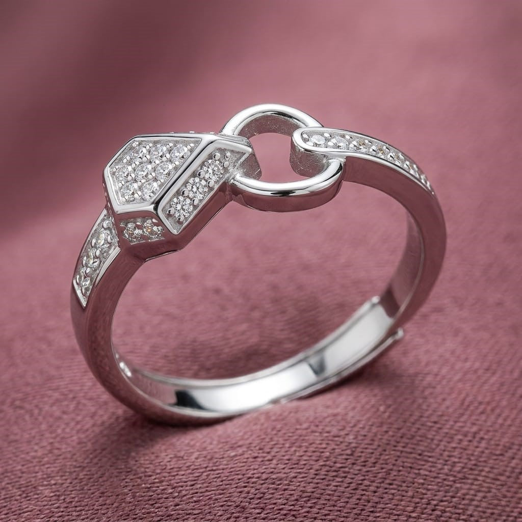 925 Snake Shape Sterling Silver Adjustable Finger Ring for Women and Girls | Interlocking Loop Design with AAA+ Zirconia