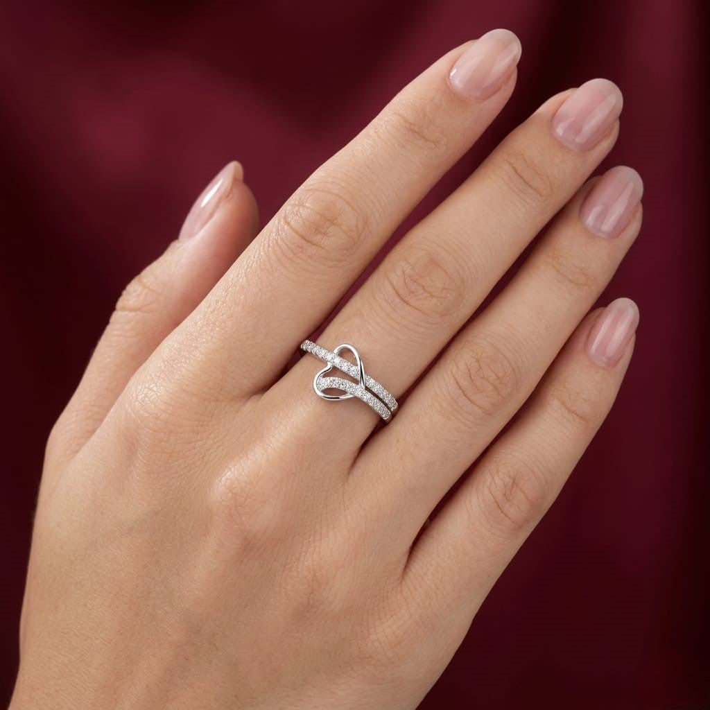 925 Sterling Silver Initial 'A' Finger Ring | Adjustable Double Band Crystal Ring for Girls
