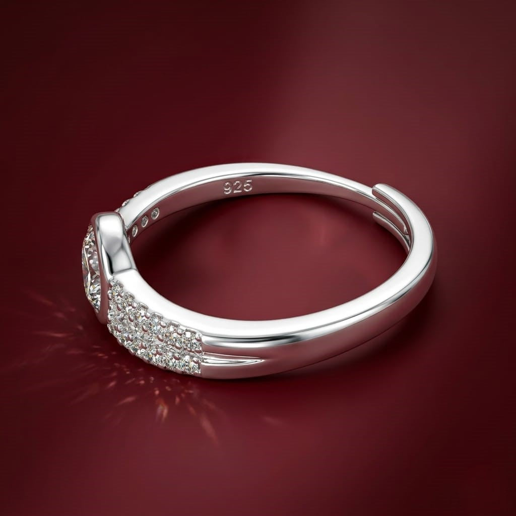 925 Sterling Silver Initial 'A' Finger Ring | Adjustable Double Band Crystal Ring for Girls
