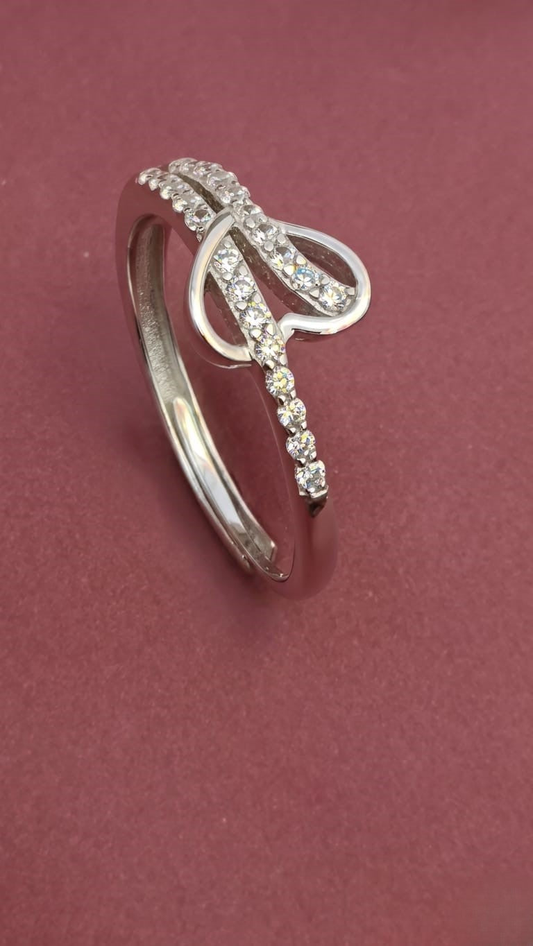 925 Sterling Silver Initial 'A' Finger Ring | Adjustable Double Band Crystal Ring for Girls