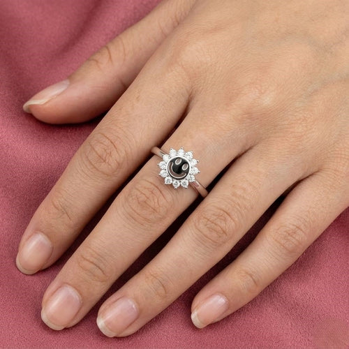925 Sterling Silver Cute Smiley Face Finger Ring | Crystal Sunflower Adjustable Ring for Girls