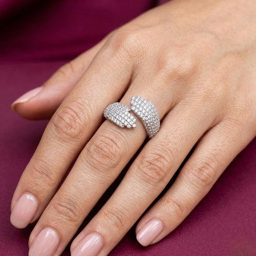 925 Sterling Silver Cubic Zirconia Cluster Ring | Adjustable Statement Finger Ring for Women & Girls
