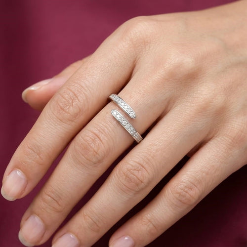 925 Sterling Silver Adjustable Spiral Ring | Delicate Cubic Zirconia Line Ring for Girls