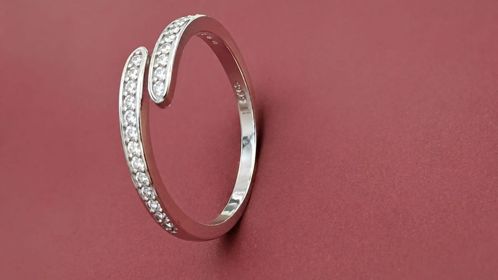 925 Sterling Silver Adjustable Spiral Ring | Delicate Cubic Zirconia Line Ring for Girls