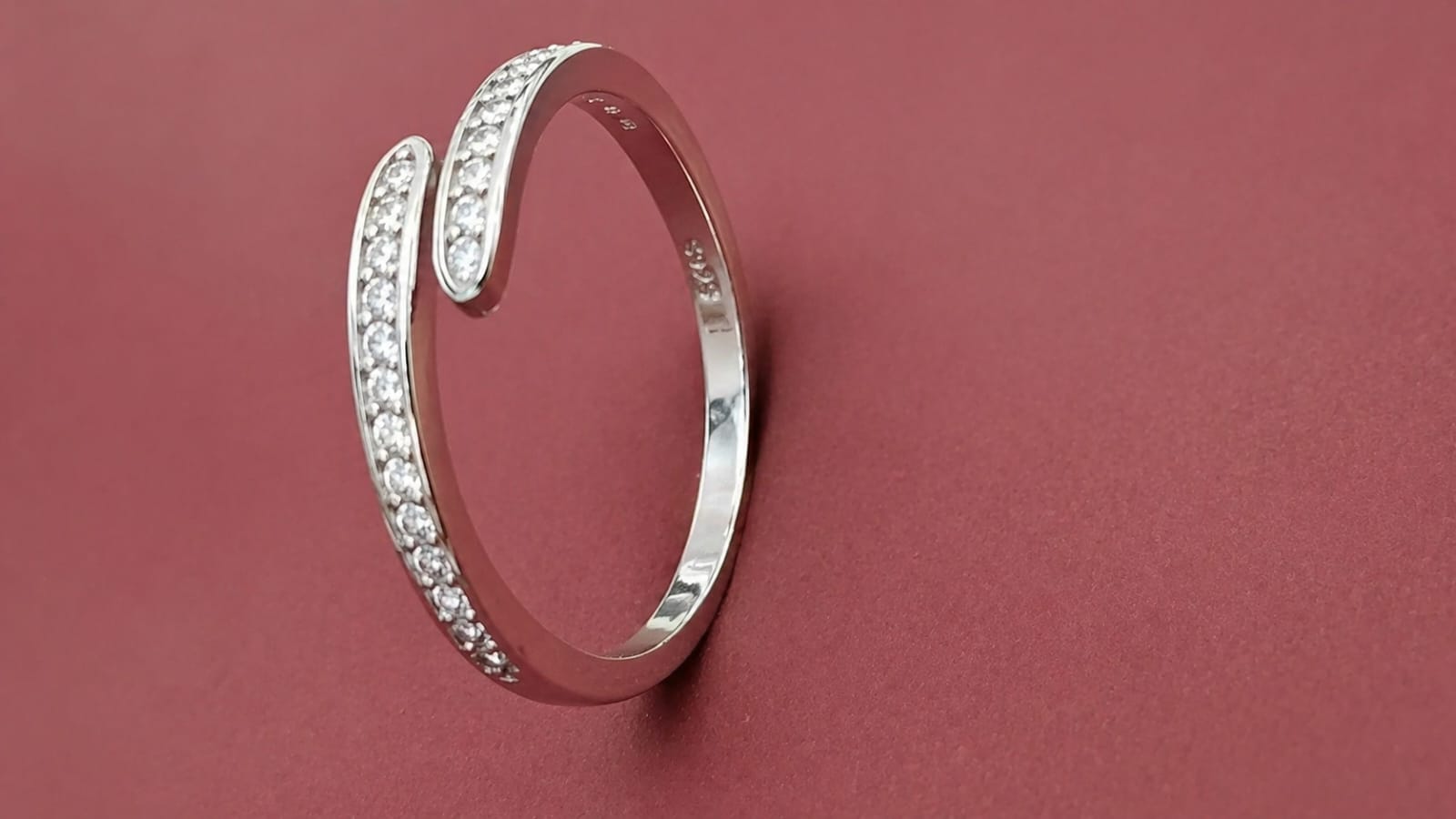 925 Sterling Silver Adjustable Spiral Ring | Delicate Cubic Zirconia Line Ring for Girls