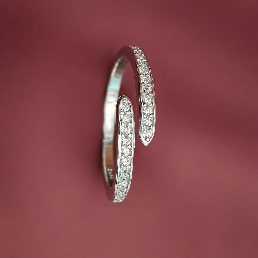 925 Sterling Silver Adjustable Spiral Ring | Delicate Cubic Zirconia Line Ring for Girls