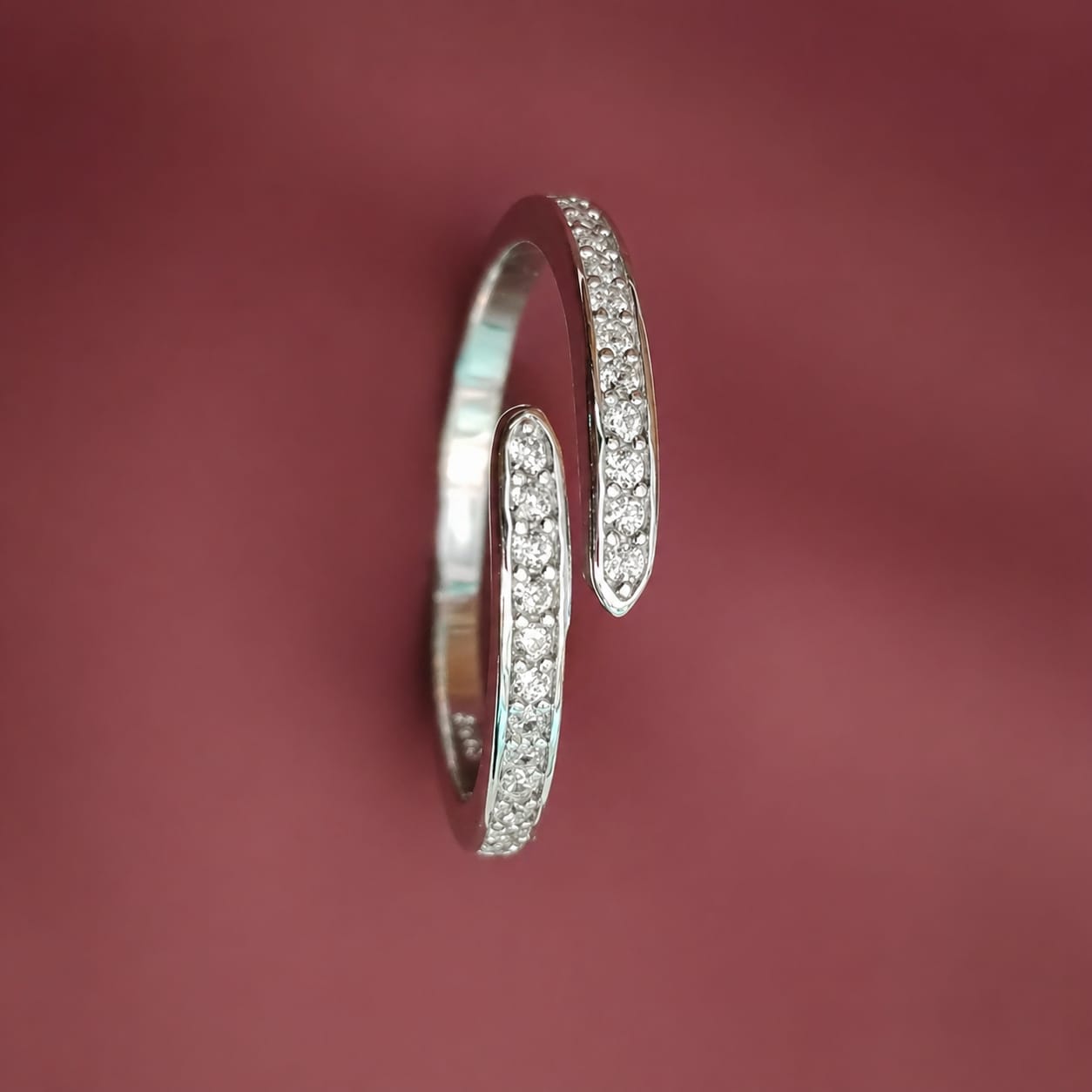 925 Sterling Silver Adjustable Spiral Ring | Delicate Cubic Zirconia Line Ring for Girls