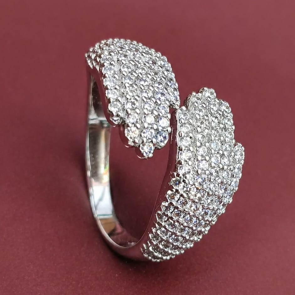 925 Sterling Silver Cubic Zirconia Cluster Ring | Adjustable Statement Finger Ring for Women & Girls