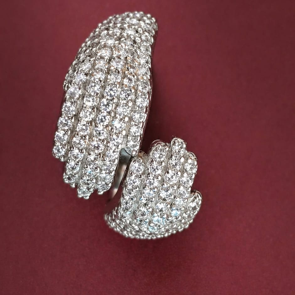 925 Sterling Silver Cubic Zirconia Cluster Ring | Adjustable Statement Finger Ring for Women & Girls