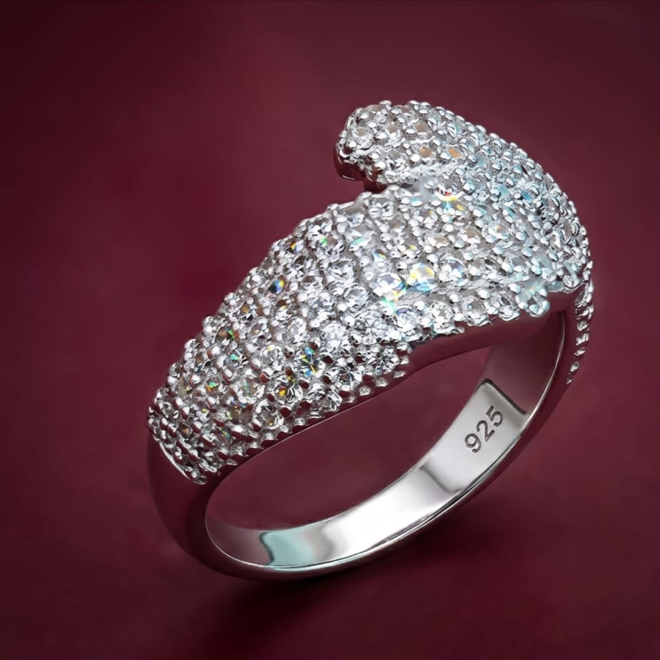 925 Sterling Silver Cubic Zirconia Cluster Ring | Adjustable Statement Finger Ring for Women & Girls