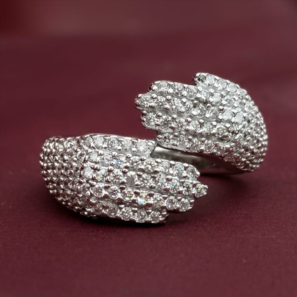 925 Sterling Silver Cubic Zirconia Cluster Ring | Adjustable Statement Finger Ring for Women & Girls