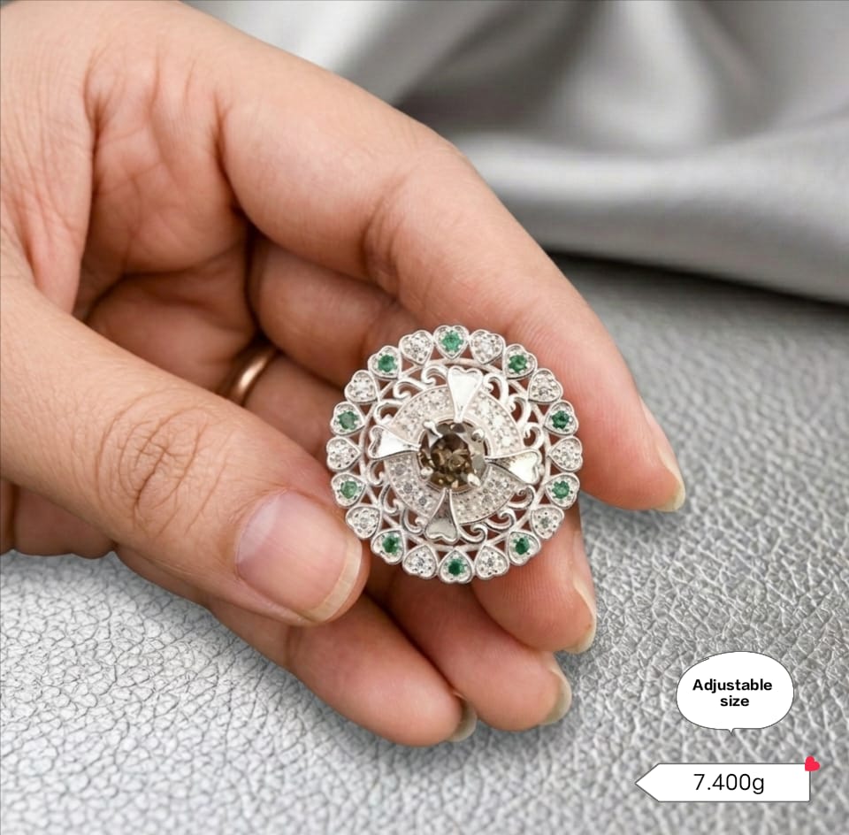 Sparkling American Diamond Silver Ring (Party Wear Ring)