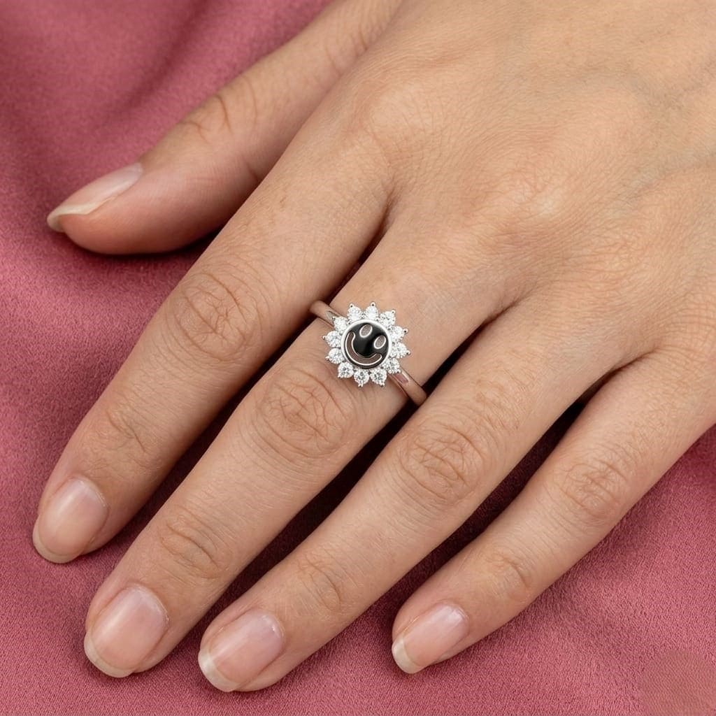 925 Sterling Silver Smiley Sunflower Adjustable Ring - Image 3