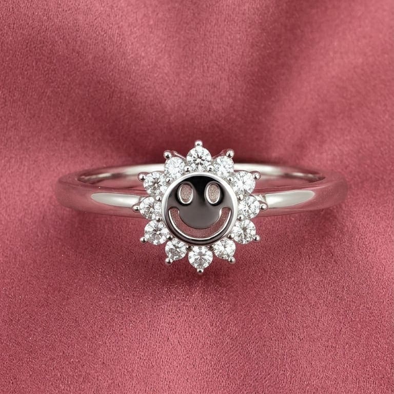 925 Sterling Silver Smiley Sunflower Adjustable Ring