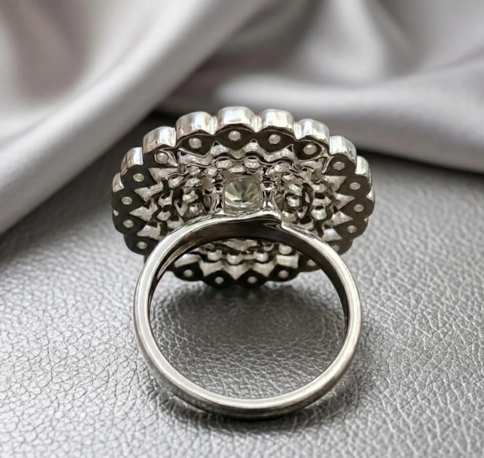 Royal Emerald & Champagne Heart Filigree Cocktail Ring - Image 4