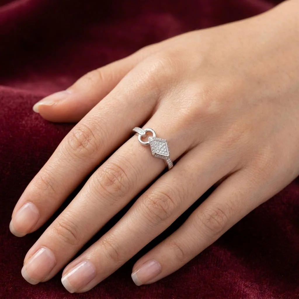 925 Snake Shape Sterling Silver Adjustable Finger Ring for Women and Girls | Interlocking Loop Design with AAA+ Zirconia - Image 3