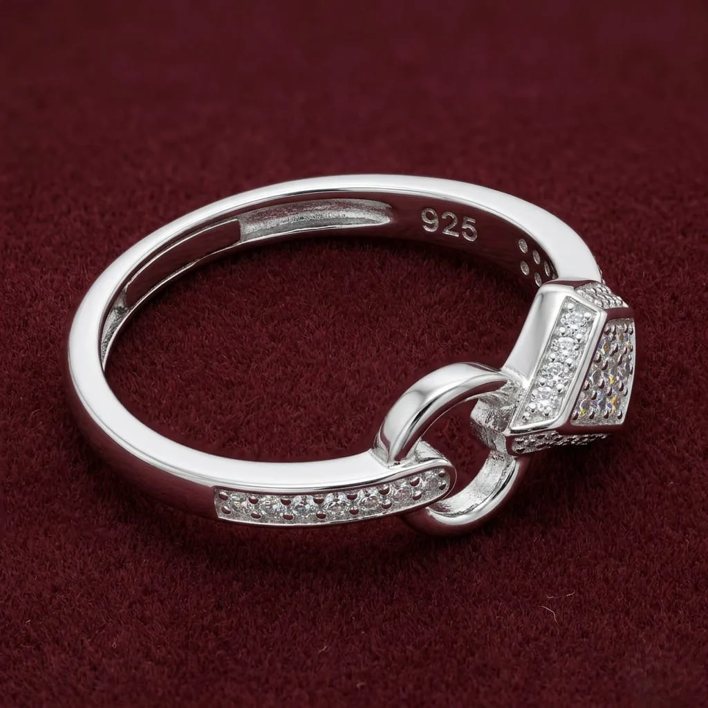 925 Snake Shape Sterling Silver Adjustable Finger Ring for Women and Girls | Interlocking Loop Design with AAA+ Zirconia - Image 4