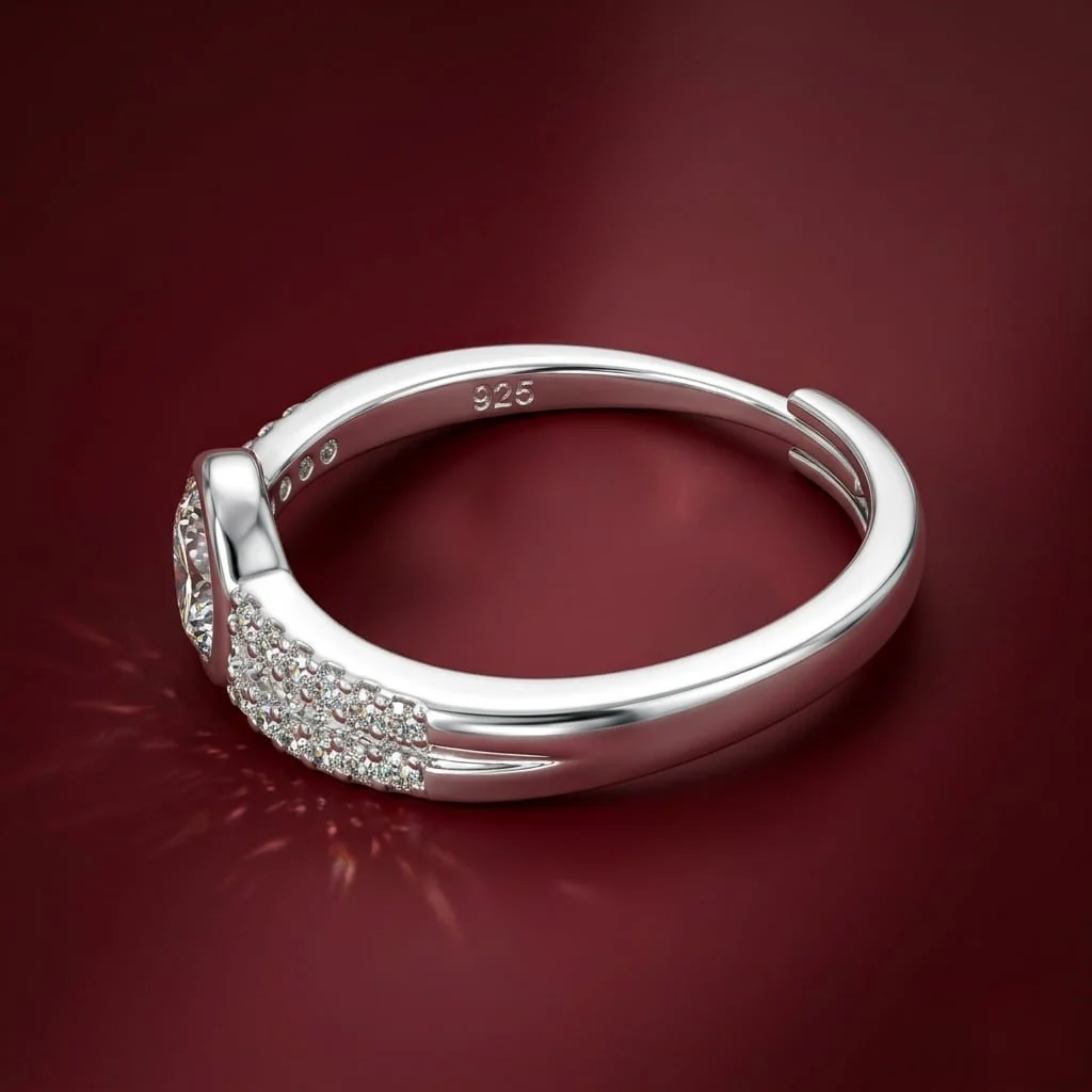 925 Sterling Silver Initial 'A' Finger Ring | Adjustable Double Band Crystal Ring for Girls - Image 4