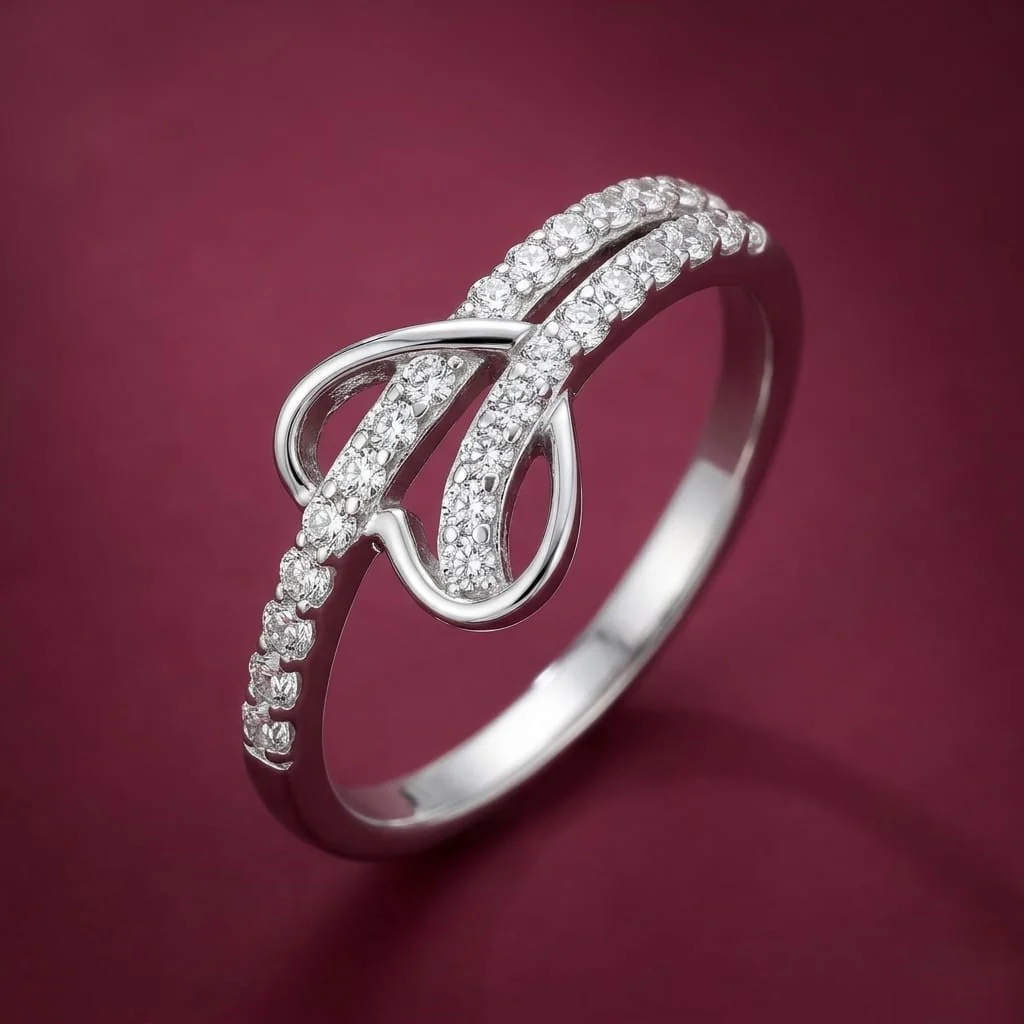 925 Sterling Silver Initial 'A' Finger Ring | Adjustable Double Band Crystal Ring for Girls