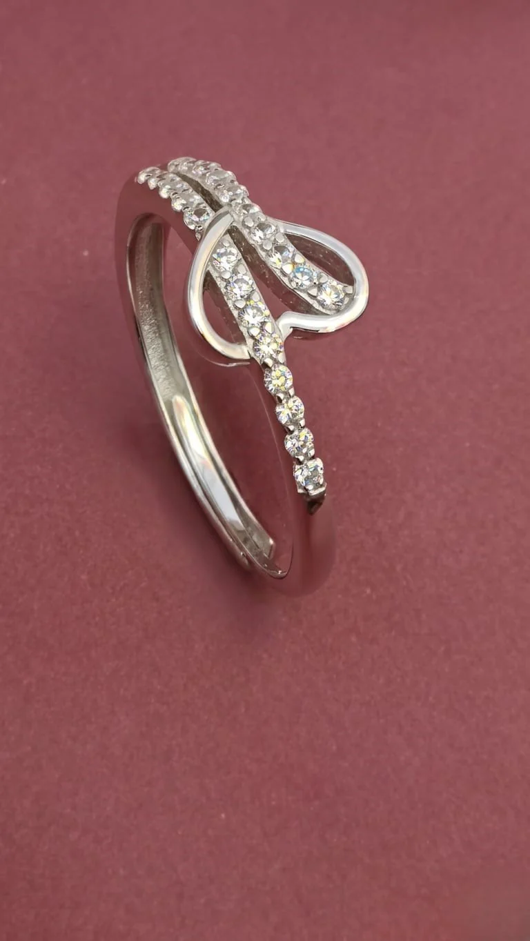 925 Sterling Silver Initial 'A' Finger Ring | Adjustable Double Band Crystal Ring for Girls - Image 2