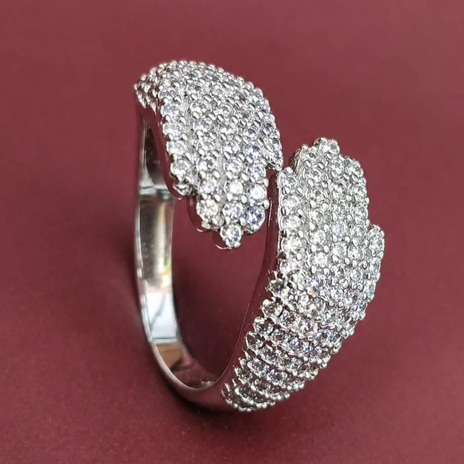 925 Sterling Silver Cubic Zirconia Cluster Ring | Adjustable Statement Finger Ring for Women & Girls - Image 4