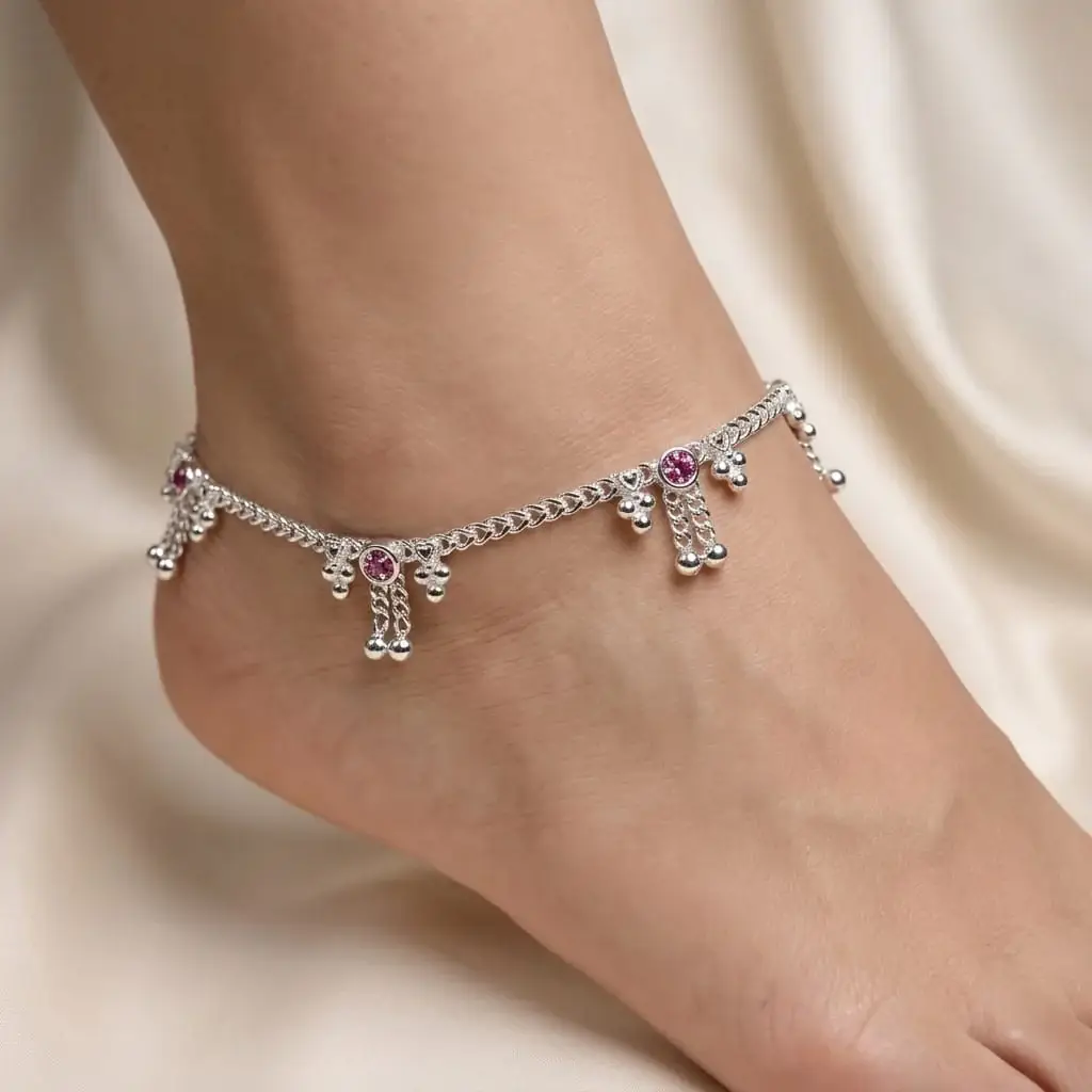Trendy Everyday Wear Silver Pajeb with Hanging Ghungroo